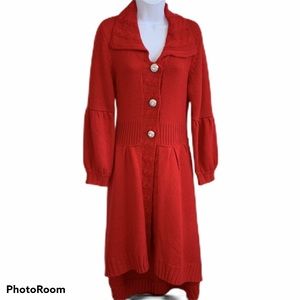 Bisou Bisou Long Red Sweater Crystal Buttons L